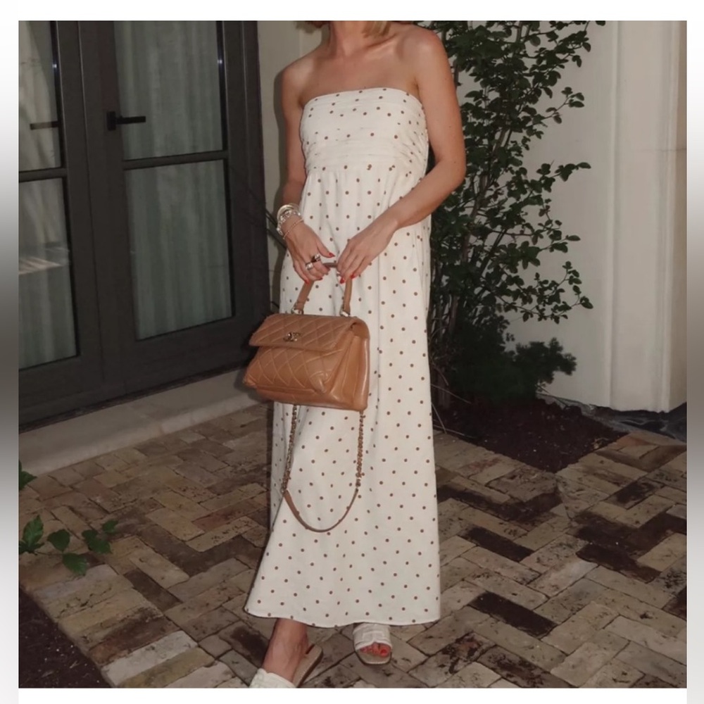 Abercrombie & Fitch Strapless Emerson Polka Dot Dress Linen Brown